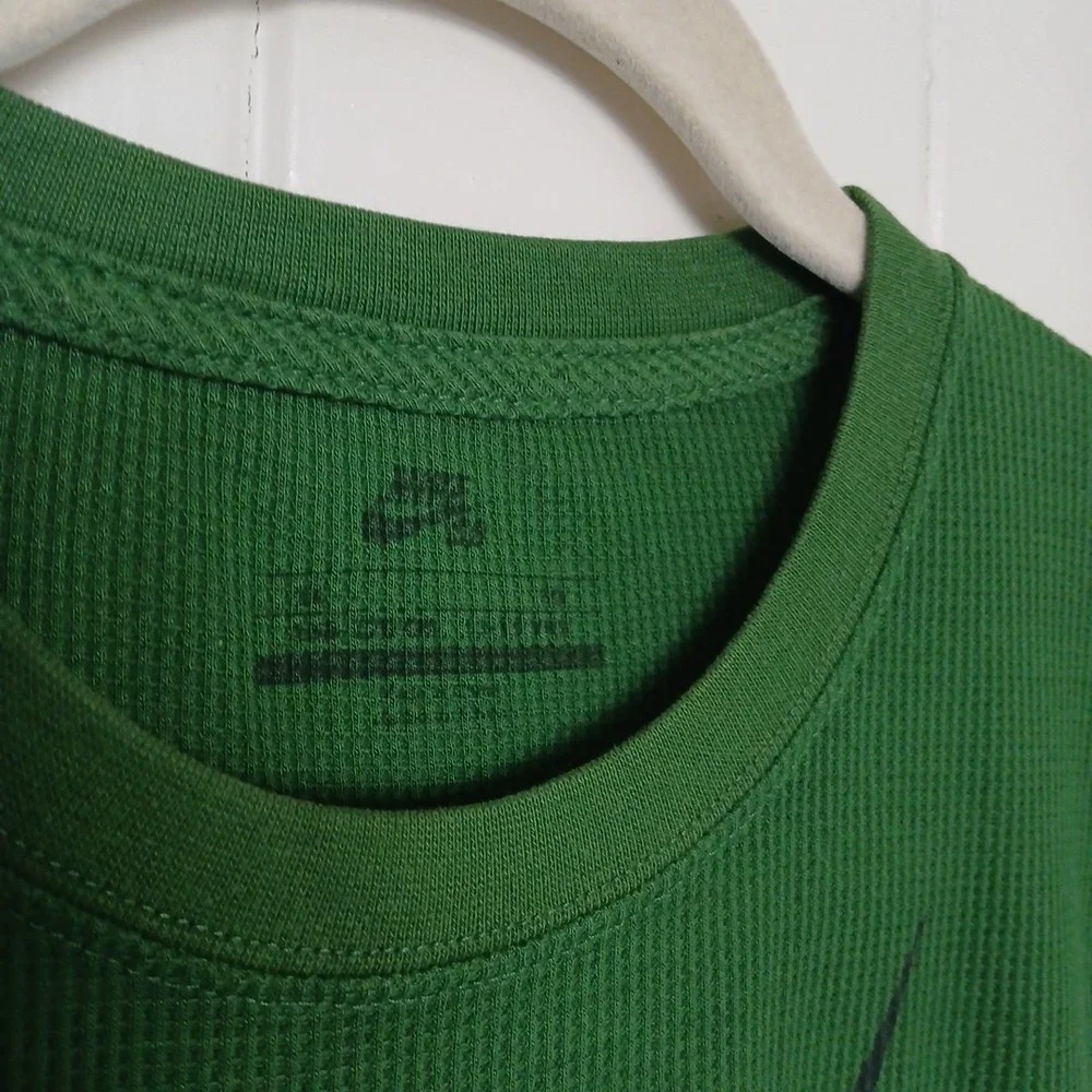 Nike SB Shirt Logo Spell Out Thermal Waffle Knit Youth XL Green Skateboard LS